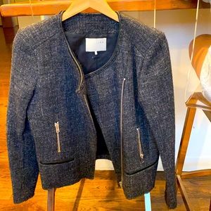 IRO grey and black leather trimmed collarless blazer/jacket size 2